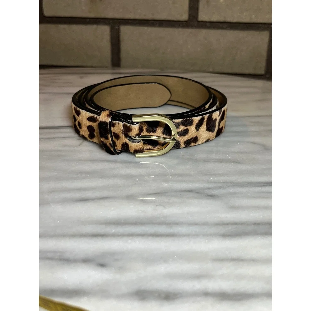 Talbots Leopard Print Haircalf Belt Brown Tan Gold Buckle Plus Size 1X